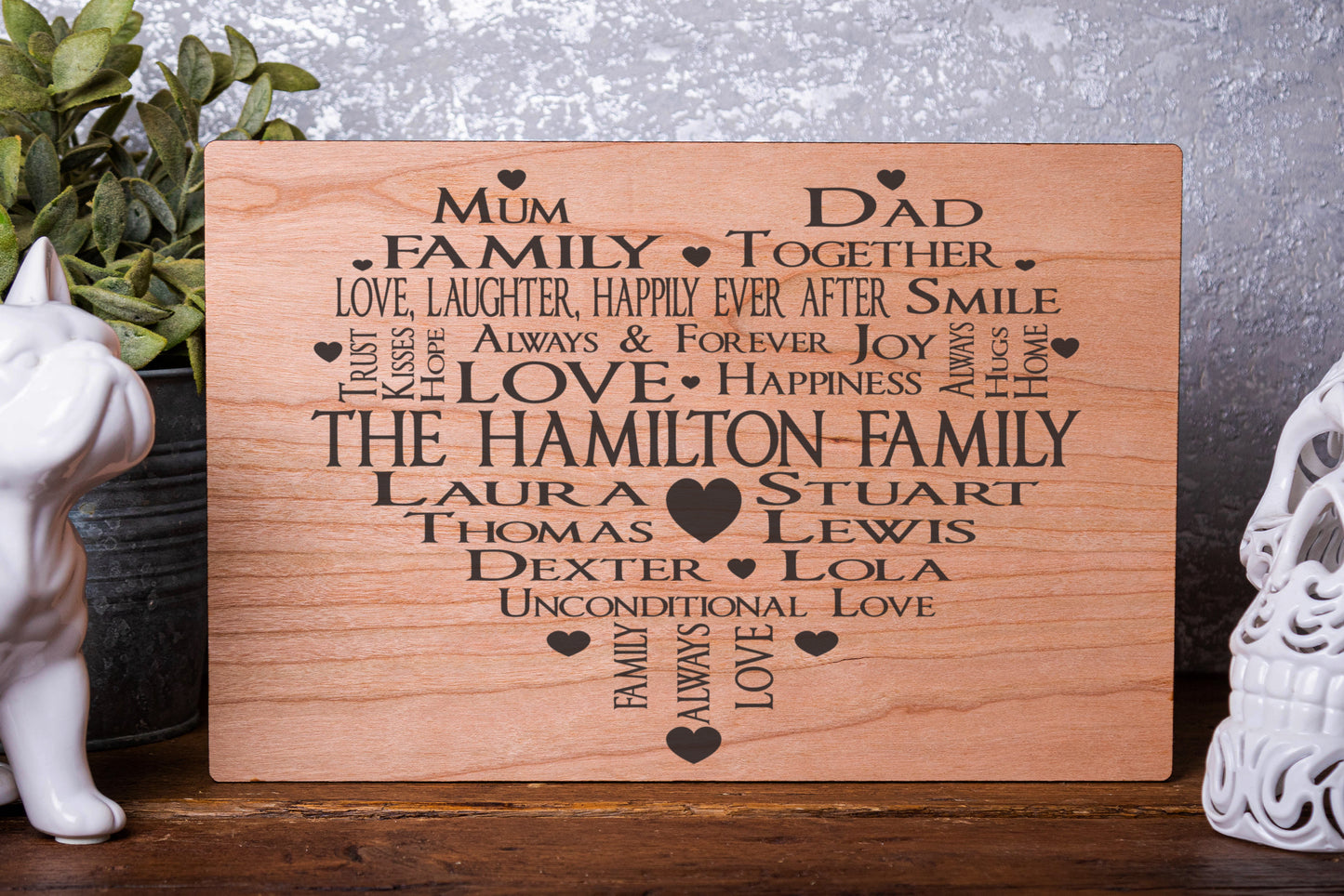 Family Heart Personalised Laser Engraved Wood Board