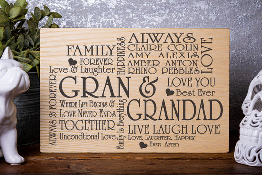 Gran & Grandad Cross Personalised Laser Engraved Wood Board