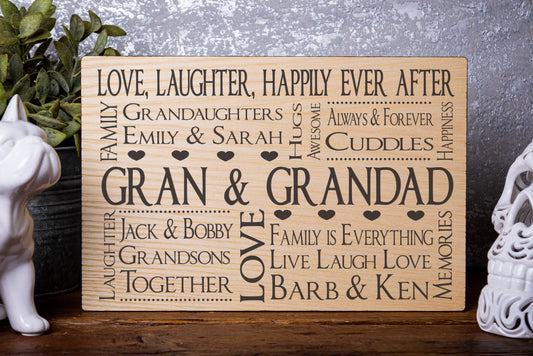 Gran & Grandad Rectangle Personalised Laser Engraved Wood Board