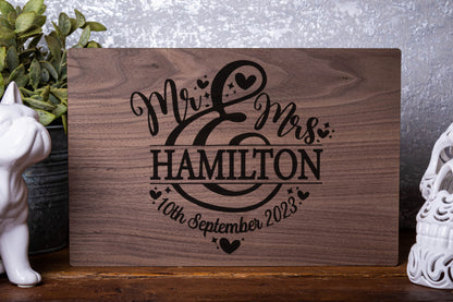 Mr & Mrs Wedding or Anniversary Personalised Laser Engraved Wood Board Landscape