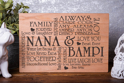 Nana & Bampi Personalised Cross Laser Engraved Wood Board