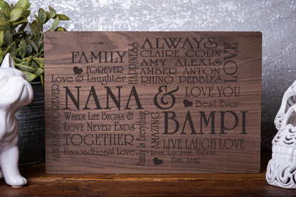 Nana & Bampi Personalised Cross Laser Engraved Wood Board