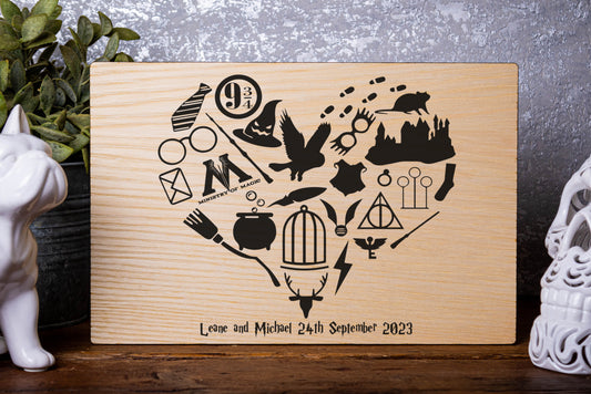 Harry Potter Style Wedding or Anniversary Heart Personalised Laser Engraved Wood Board