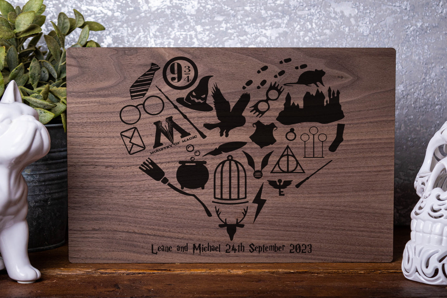 Harry Potter Style Wedding or Anniversary Heart Personalised Laser Engraved Wood Board