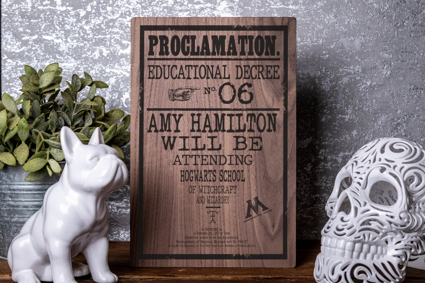 Harry Potter Style Attending Hogwarts Proclamation Personalised Laser Engraved Wood Board