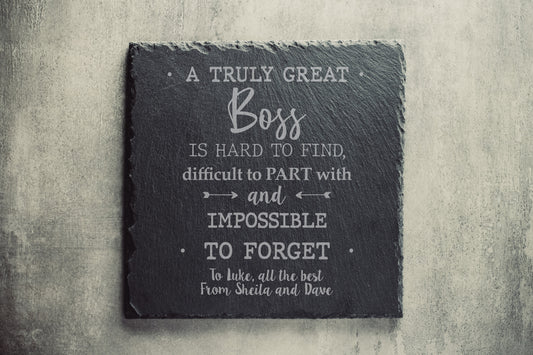 Truly Great Boss Engraved Slate Drinks Coaster