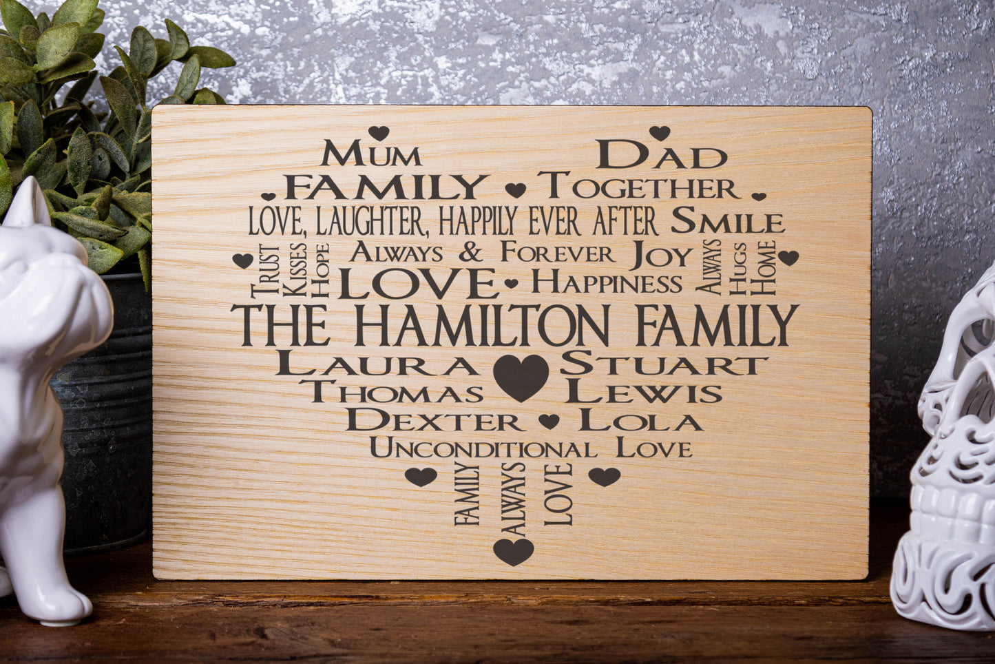 Family Heart Personalised Laser Engraved Wood Board