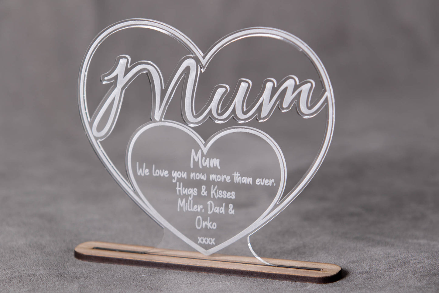 Mum Heart Shaped Laser Cut Acrylic Plaque