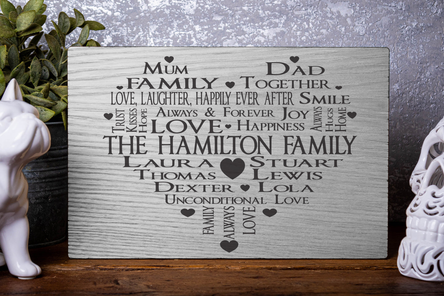 Family Heart Personalised Laser Engraved Wood Board