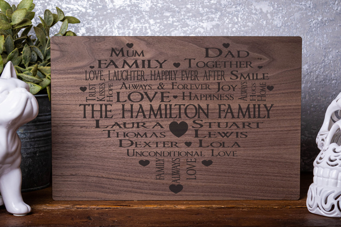 Family Heart Personalised Laser Engraved Wood Board
