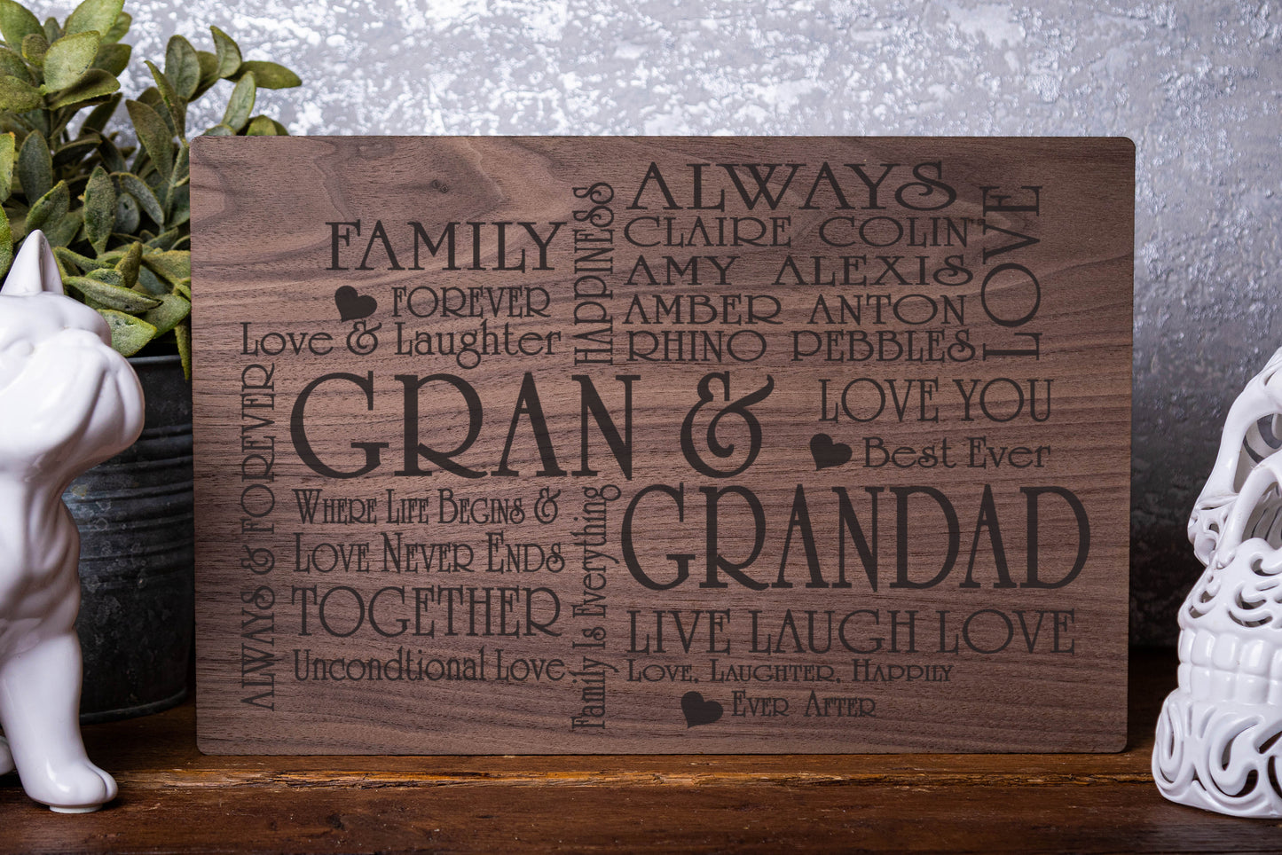 Gran & Grandad Cross Personalised Laser Engraved Wood Board