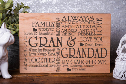 Gran & Grandad Cross Personalised Laser Engraved Wood Board