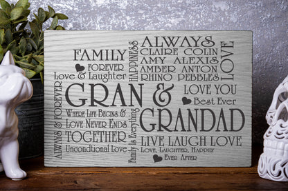 Gran & Grandad Cross Personalised Laser Engraved Wood Board