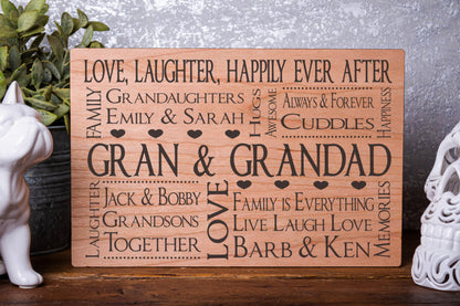 Gran & Grandad Rectangle Personalised Laser Engraved Wood Board