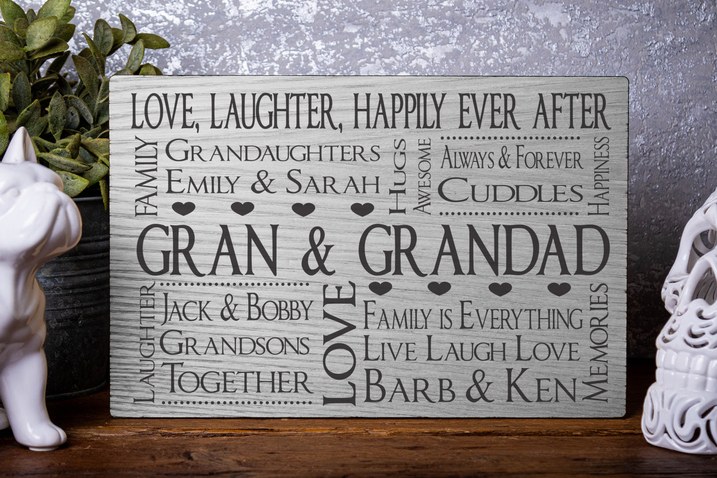 Gran & Grandad Rectangle Personalised Laser Engraved Wood Board