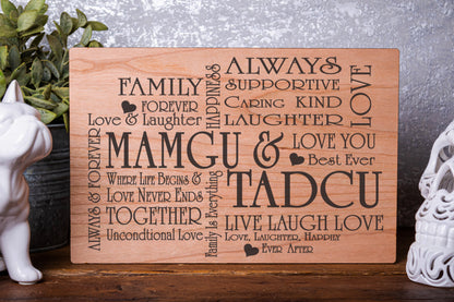 Mamgu & Tadcu Cross Laser Engraved Wood Board