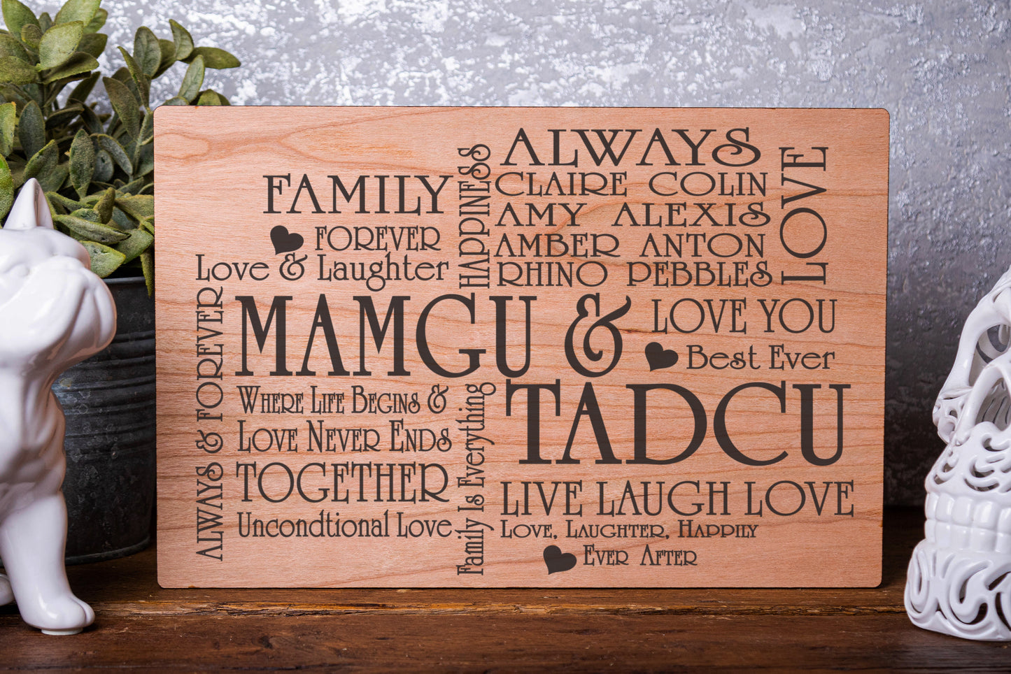 Mamgu & Tadcu Personalised Cross Laser Engraved Wood Board