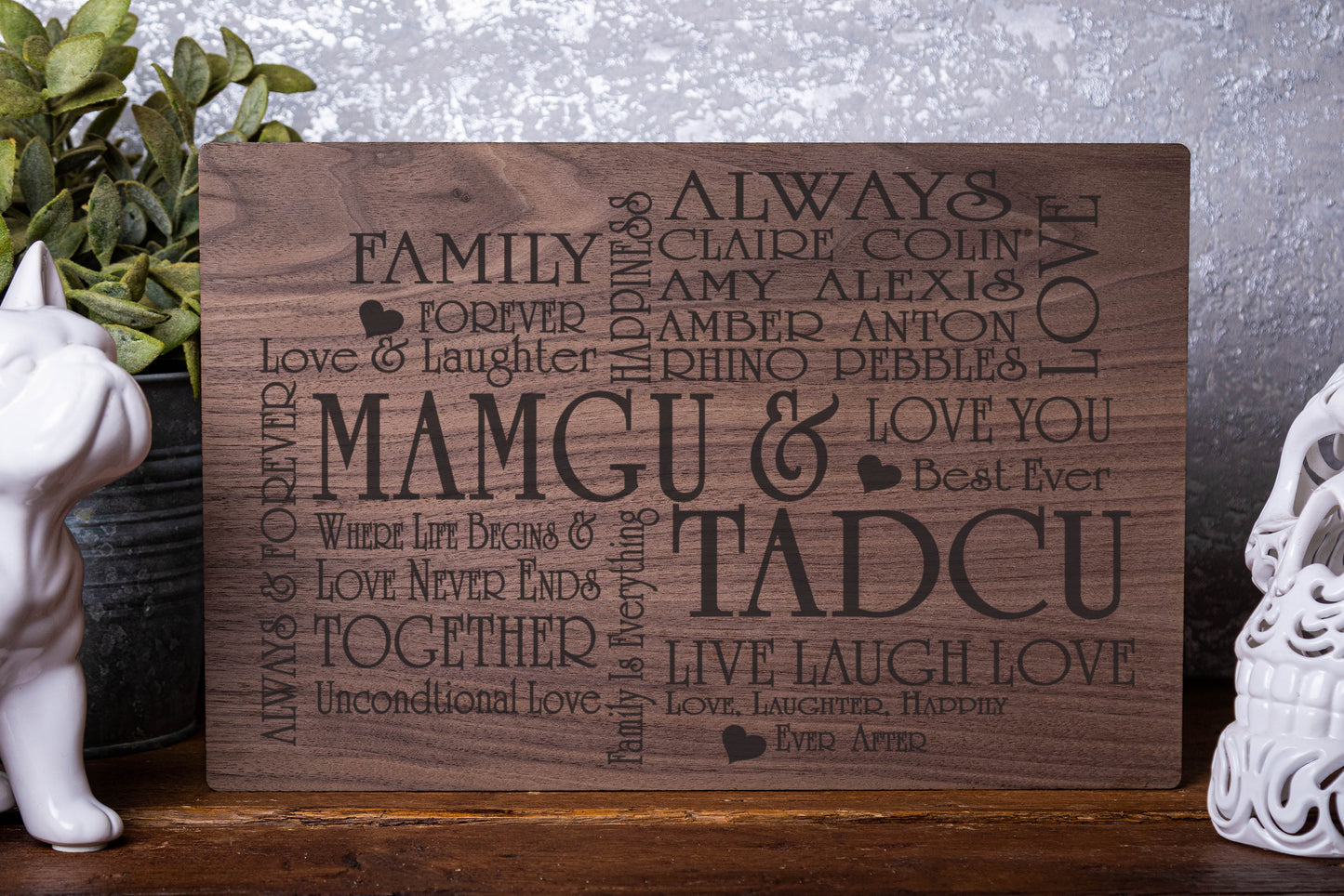 Mamgu & Tadcu Personalised Cross Laser Engraved Wood Board