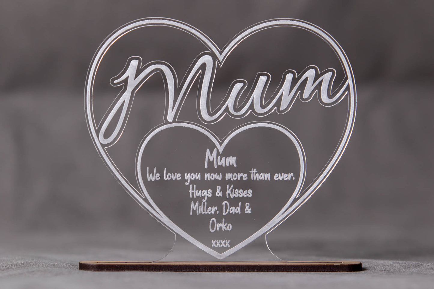 Mum Heart Shaped Laser Cut Acrylic Plaque