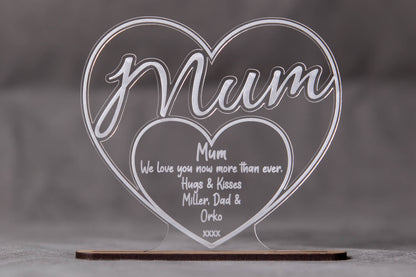 Mum Heart Shaped Laser Cut Acrylic Plaque