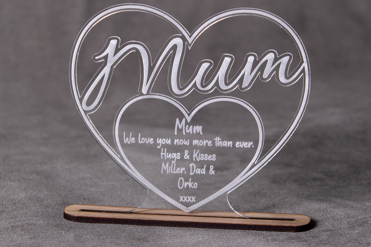 Mum Heart Shaped Laser Cut Acrylic Plaque
