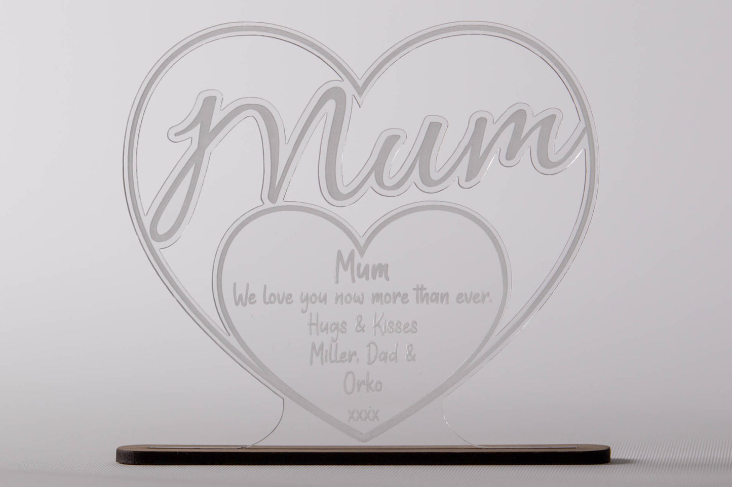 Mum Heart Shaped Laser Cut Acrylic Plaque