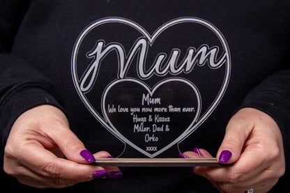 Mum Heart Shaped Laser Cut Acrylic Plaque